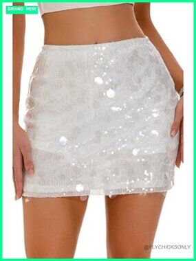 Sequin Skort Stretchy Bodycon Mini Skirt Sparkly Glitter Party Skirt